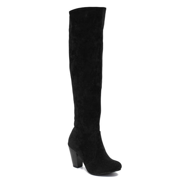 Femme Classic Talon &eacute;pais en daim sur les bottes au genou